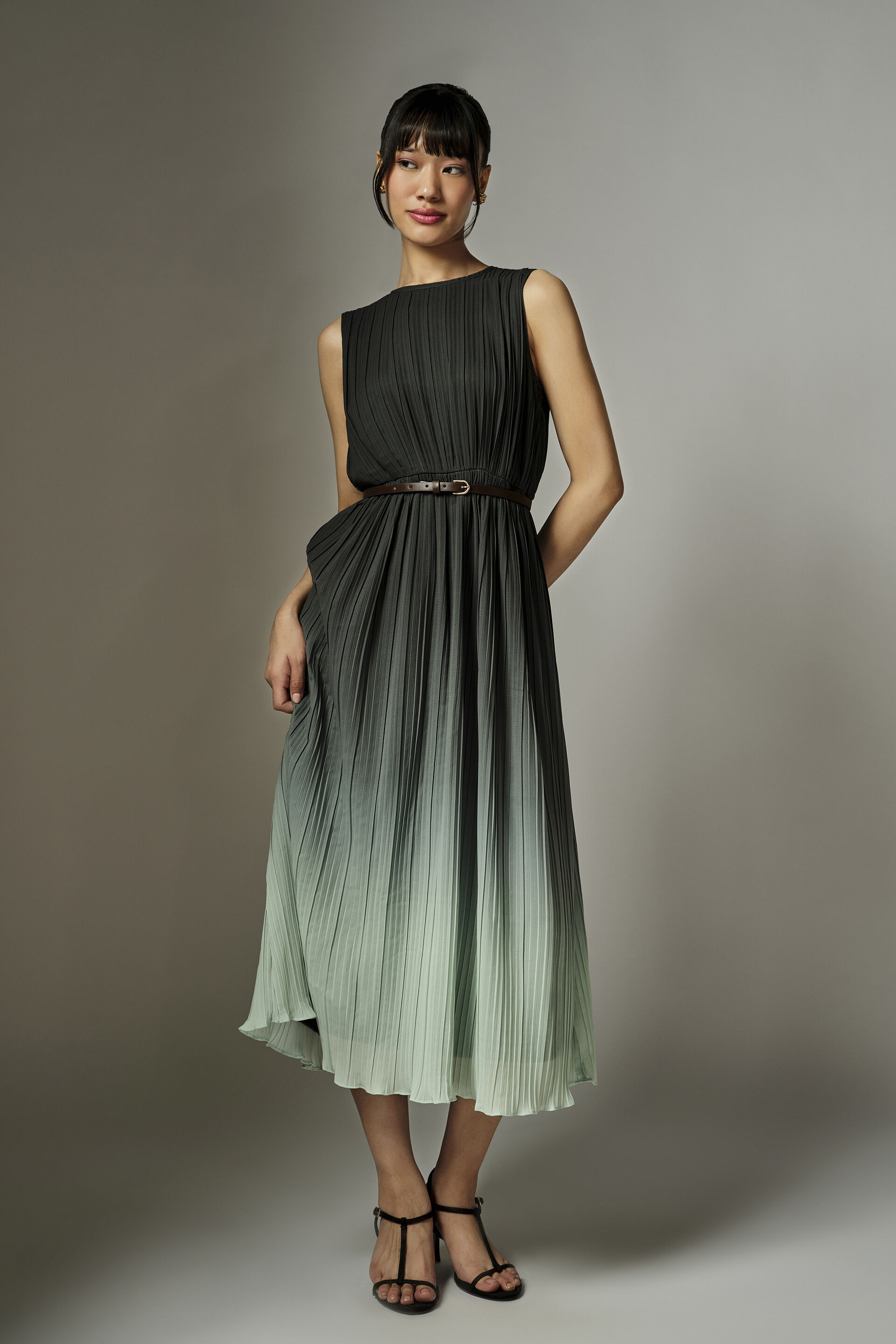 Clara Pleated Midi Dress, Green, image 5